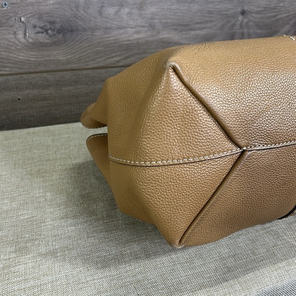 Tory Burch Mcgraw Satchel Handbag Pebbled Leather Brown Purse Tote Bag - Picture 8 of 16